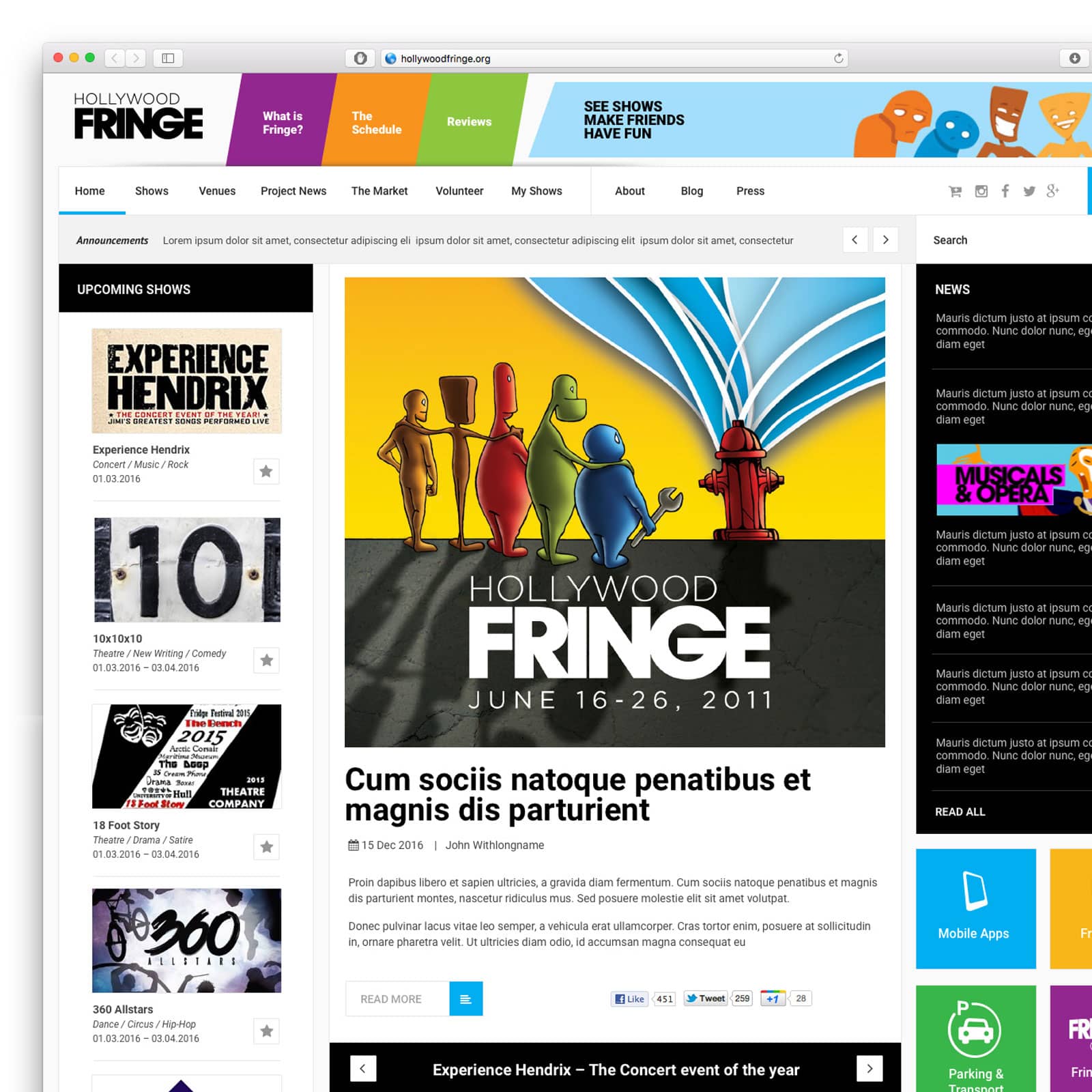Web design proposal for Fringe Festival website